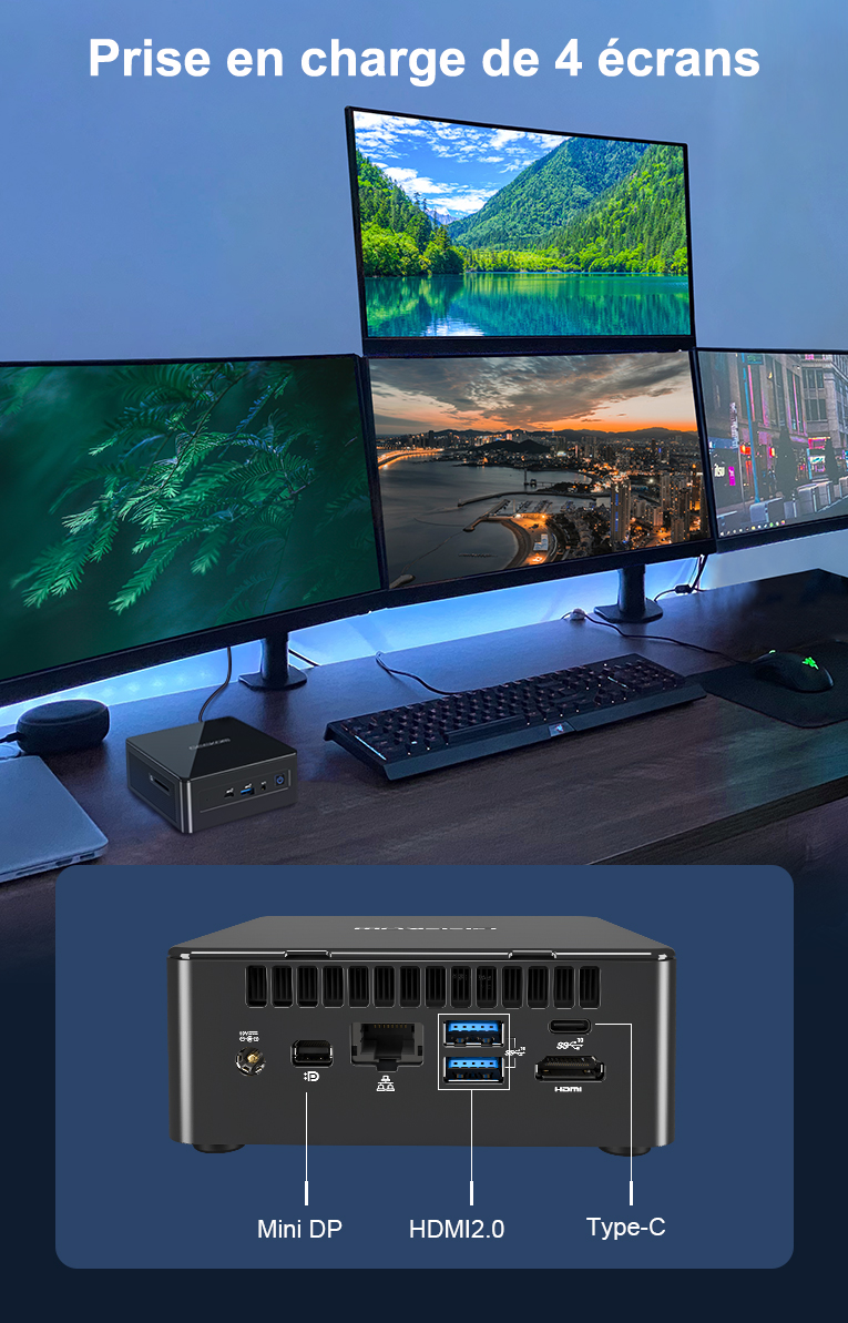 GEEKOM Mini IT8 Prise en charge de 4 écrains