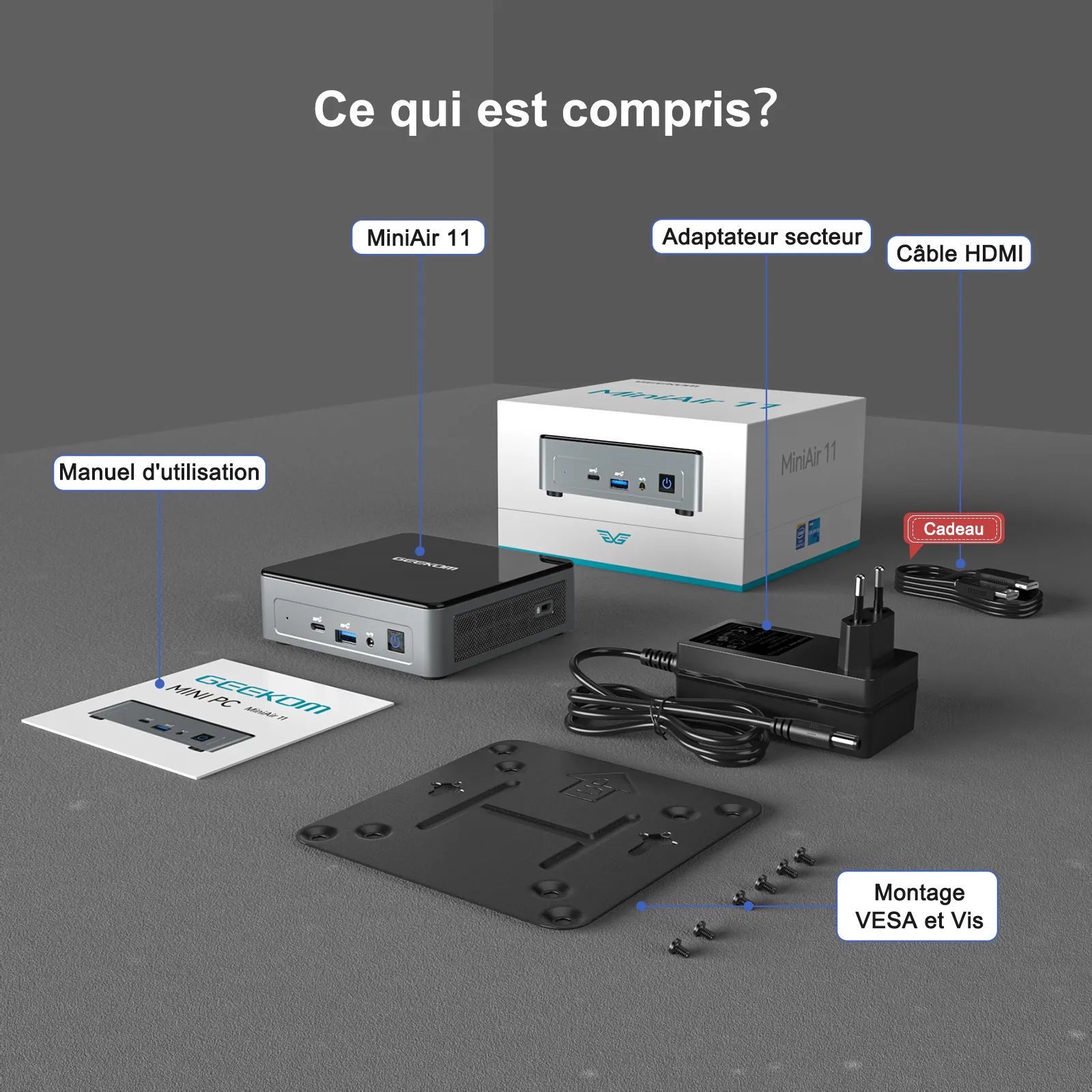 GEEKOM MiniAir 11 Ce qui est compris GEEKOM MiniAir 11 Ce qui est compris