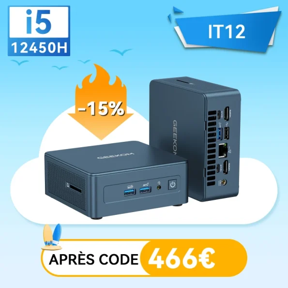 GEEKOM IT12 2026 Edition Mini PC avec Intel® Core™ i5-12450H ou U5-125U