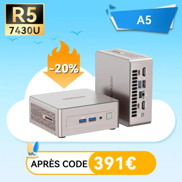 GEEKOM A5 Mini PC avec AMD R5-7430U